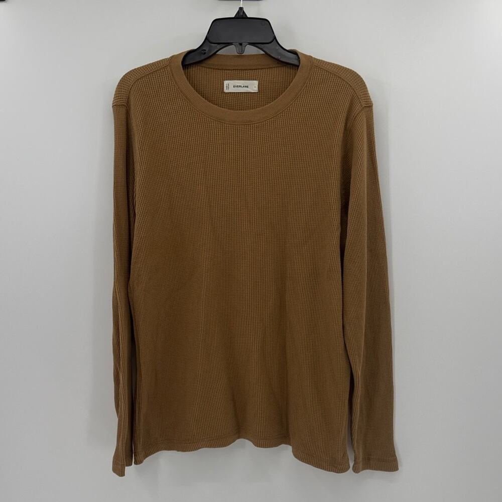 Everlane Men's Organic Waffle Knit Long Sleeve Crewneck - Camel - Large